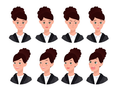 一系列的情绪。女人脸上的表情。
