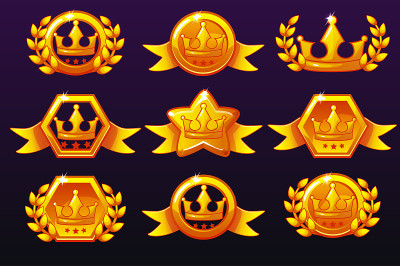Gold templates crown icons for awards, creating ic