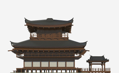 日本建筑孤立在白色背景的3d插图