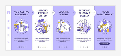 Probiotics usefulness onboarding vector template