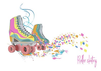 Colorful roller skates decorated with paint splash