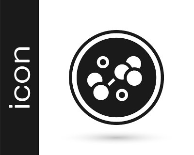 黑色分子图标孤立在白色背景。化学分子结构，科学教师创新教育海报。向量