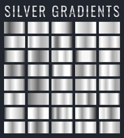 Collection of silver, chrome metallic gradient. Br