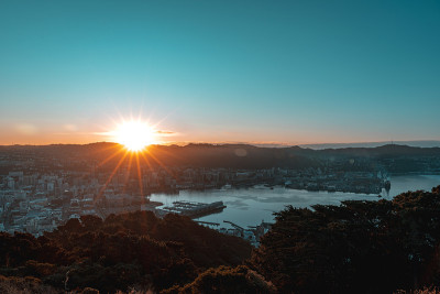 日落时惠灵顿城和海港