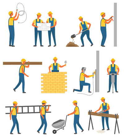 修理工和建筑区域，人为建设者向量