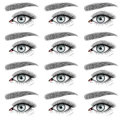 Vector seamless pattern of gray female eye with ey