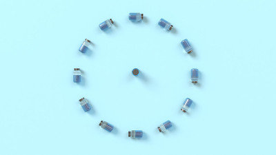 3d渲染新冠疫苗，蓝色背景