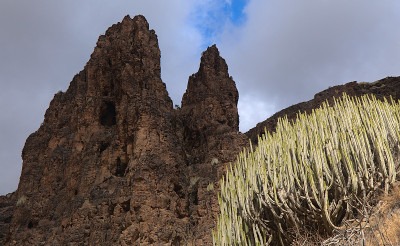 大卡纳里亚岛，沿着ravive Barranco Hondo的徒步旅行路线，岛屿南部的深峡谷，充满了