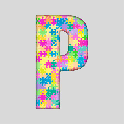 矢量拼图五彩碎片字母- P。