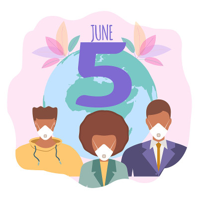 世界环境日。6月5日。地球污染，全球变暖，温室气体排放。五彩缤纷的矢量插图。