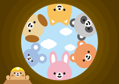 除了洞外的可爱动物(兔子，熊，猫，老鼠，浣熊，狗，狮子，熊猫)