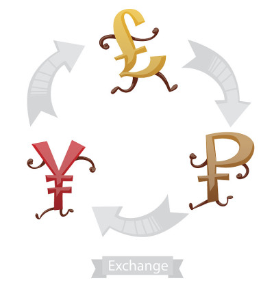 金融图标，货币符号运行，日元，英镑，卢布