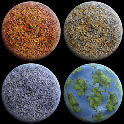 4颗行星和卫星在黑色背景上