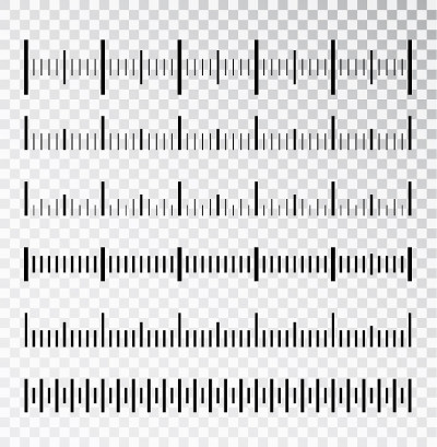 Vector set of metric rulers in flat style. Measuri