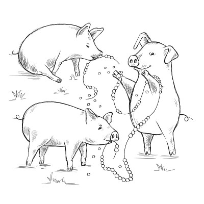 与小猪合影。谚语和格言。不要把珍珠丢给猪。等高线图。