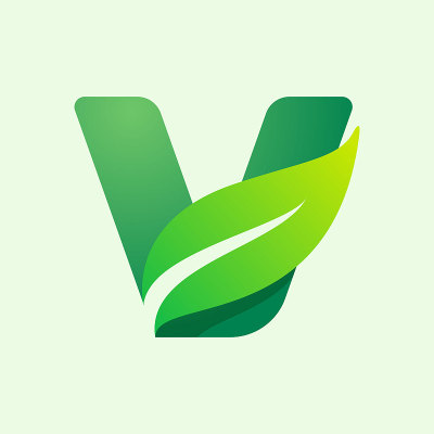 生态V字标志配绿叶。
