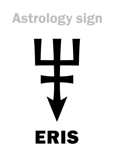 星相字母表:ERIS，最大的和第二大超遥远矮行星。象形文字符号(单符号)。