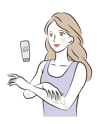一个女人涂防晒霜的插图