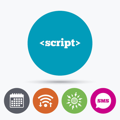 脚本标志图标。Javascript代码的象征。