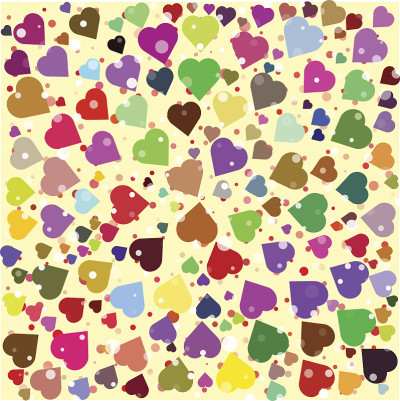Hearts diferent colors round background template. 
