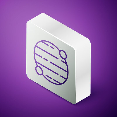 Isometric line Planet icon isolated on purple back