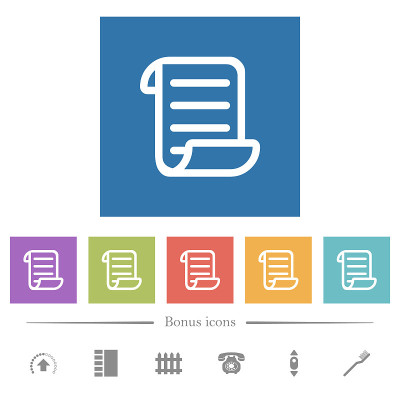 Script code flat white icons in square backgrounds