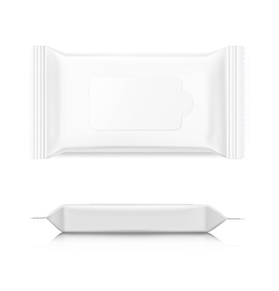 Packaging for wet wipes isolated on white backgrou