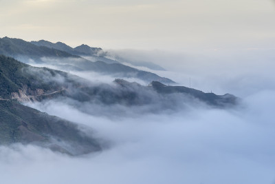 美丽的风景，雾和山在塔学，桑拉，越南