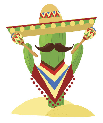 墨西哥的cinco de mayo帽，maracas和jalapeno