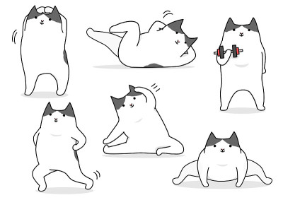有趣的卡通猫拉伸集