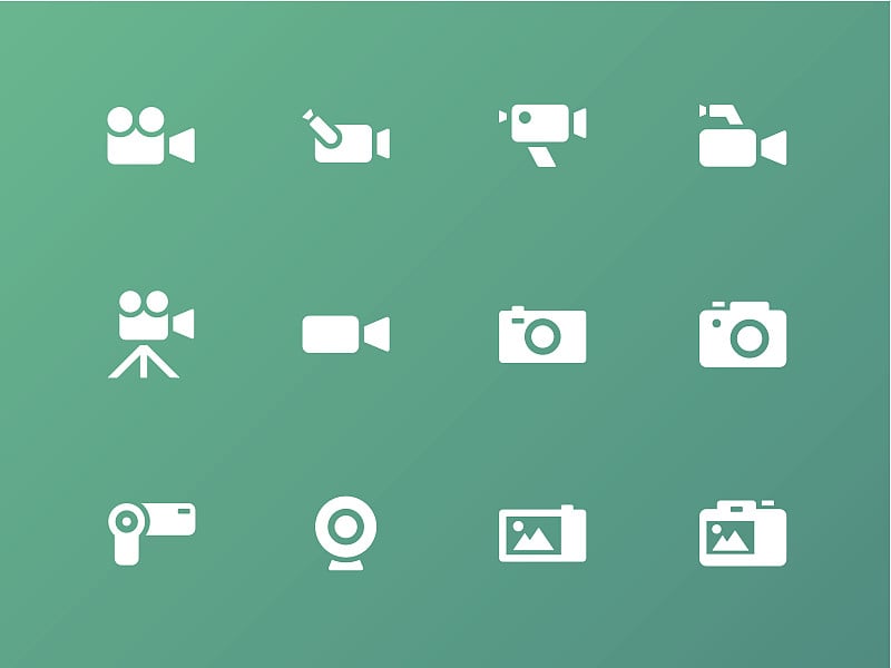 Camera icons on green background.