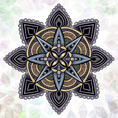 紫色，黄色和黑色的花曼荼罗插图