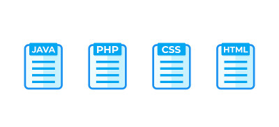 JAVA, PHP, CSS, HTML代码矢量图标上的白色