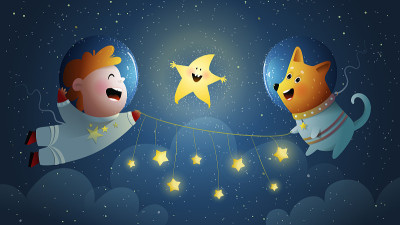 宇航员和狗在宇宙中遨游