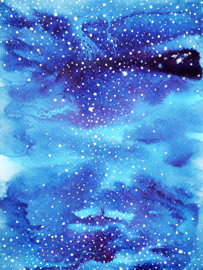 蓝天世界，宇宙水彩画背景手绘