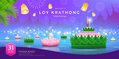 Loy krathong festival thailand, Banana leaf materi