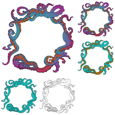 矢量素描卡通章鱼触手