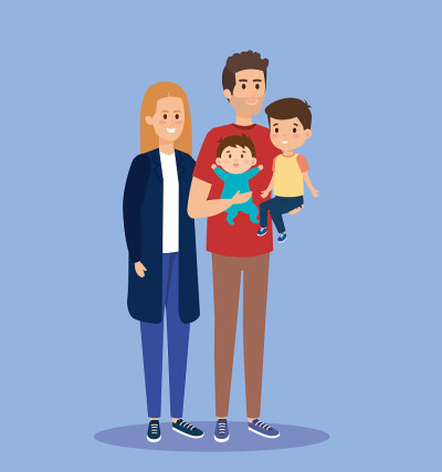 happy woman and man with their cute sons
