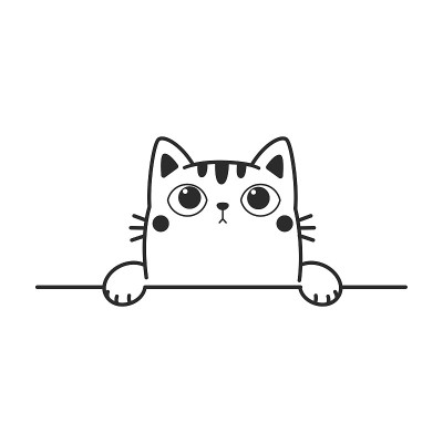 矢量卡通黑猫的剪影向墙上招手，正舞动着可爱的小猫线条。