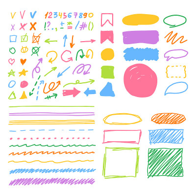 Marker style set hand drawn
