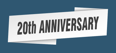 20周年横幅模板。20周年缎带标签标志