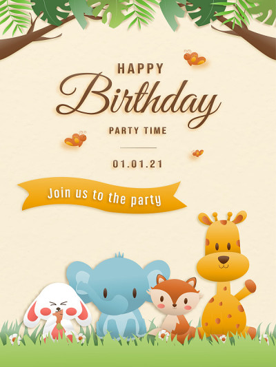贺卡生日动物模板邀请纸艺术风格