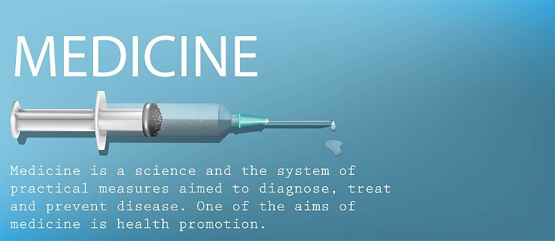 蓝色背景的医用注射器