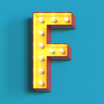 灯泡发光字体，3d字母F