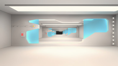 3 d渲染室内。未来的走廊。室内概念设计