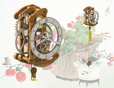 木齿轮时钟(3D渲染)