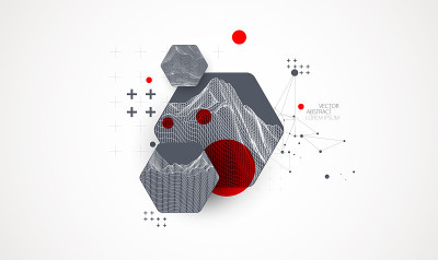 现代科学或技术使用六角形抽象背景。线框斑点表面插图。向量。