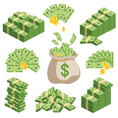 一大捆的纸币。1 .装满现金。