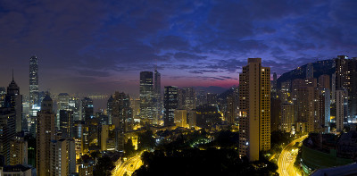 航拍香港黎明时全景图