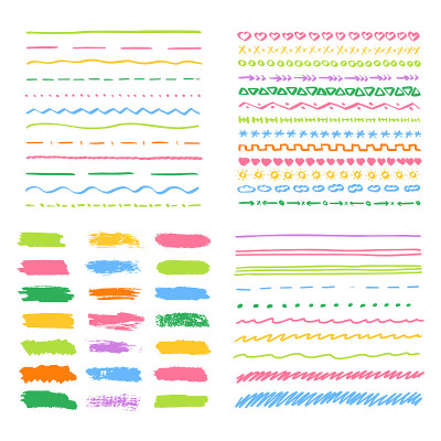 Set of hand drawn lines text labeling elements